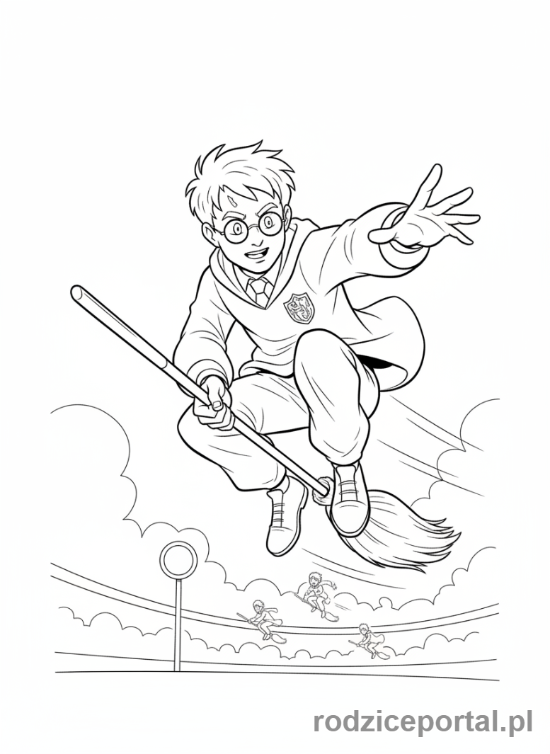 Kolorowanka Harry Potter - Harry Potter na miotle
