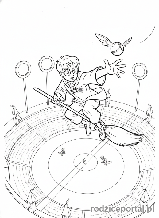 Kolorowanka Harry Potter - Harry Potter na miotle
