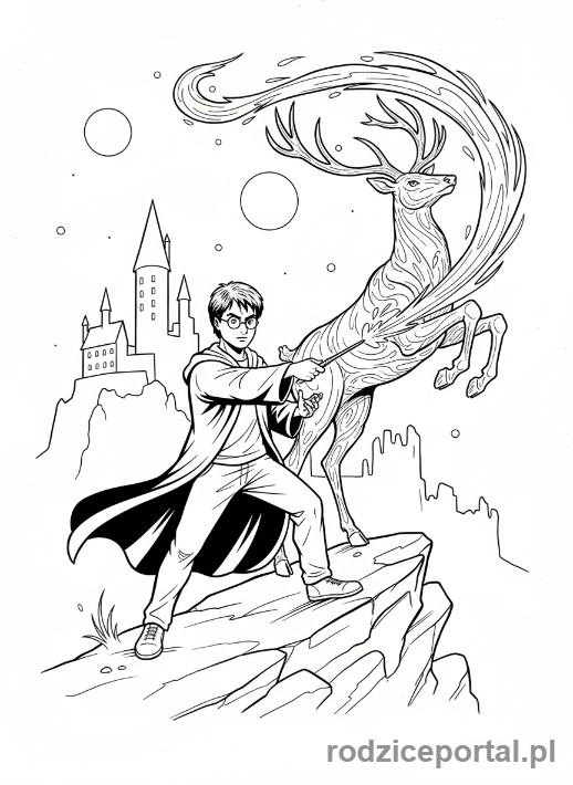 Kolorowanka Harry Potter - Harry Potter rzucający Patronusa