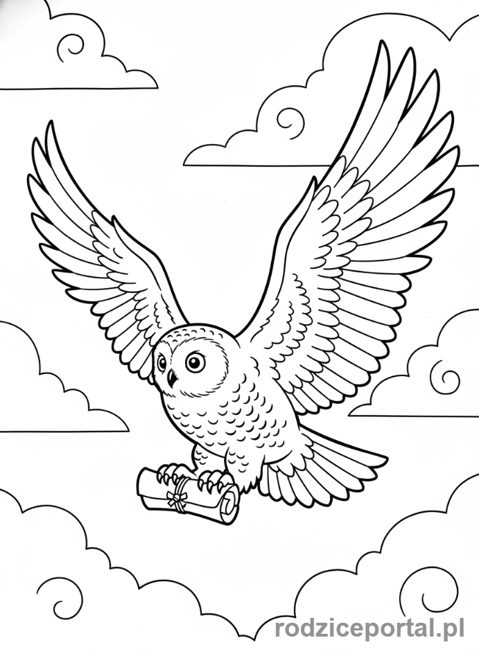 Kolorowanka Harry Potter - Hedwiga lecąca z listem