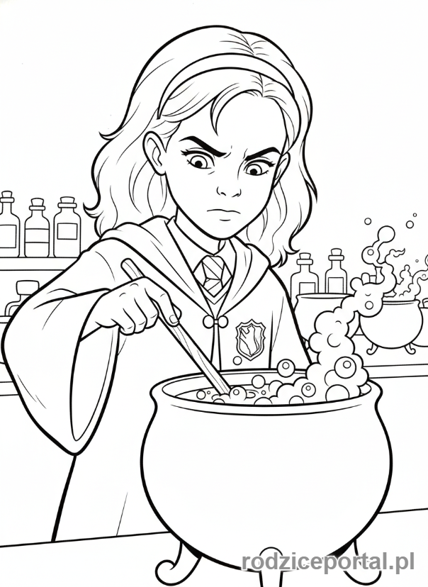 Kolorowanka Harry Potter - Hermiona warząca eliksir