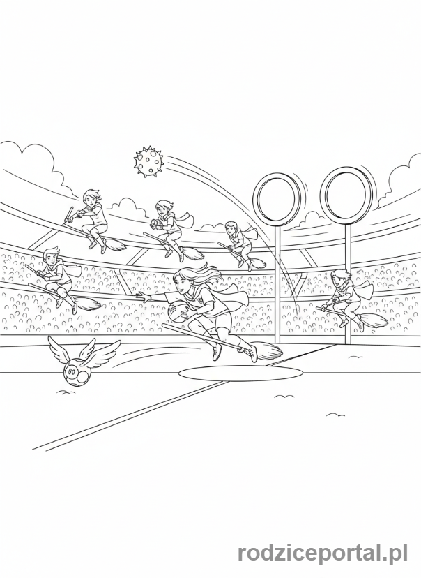 Kolorowanka Harry Potter - Mecz Quidditcha
