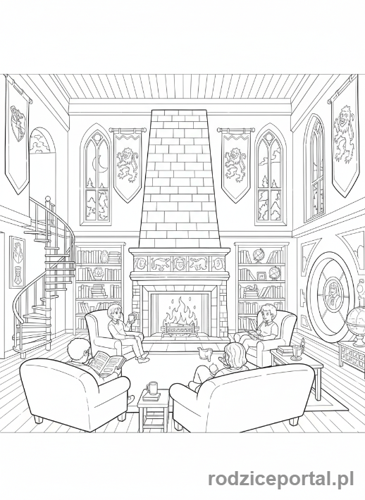 Kolorowanka Harry Potter - Pokój Wspólny Gryffindoru