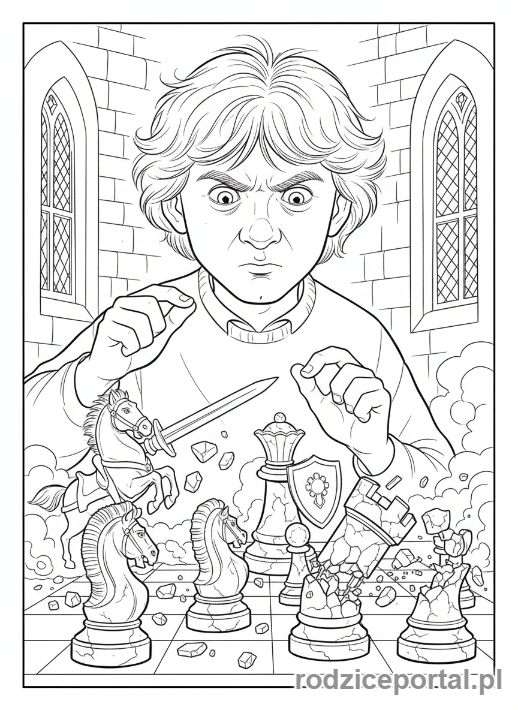 Kolorowanka Harry Potter - Ron Weasley grający w szachy czarodziejów