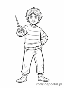 Kolorowanka Harry Potter - Ron Weasley z różdżką