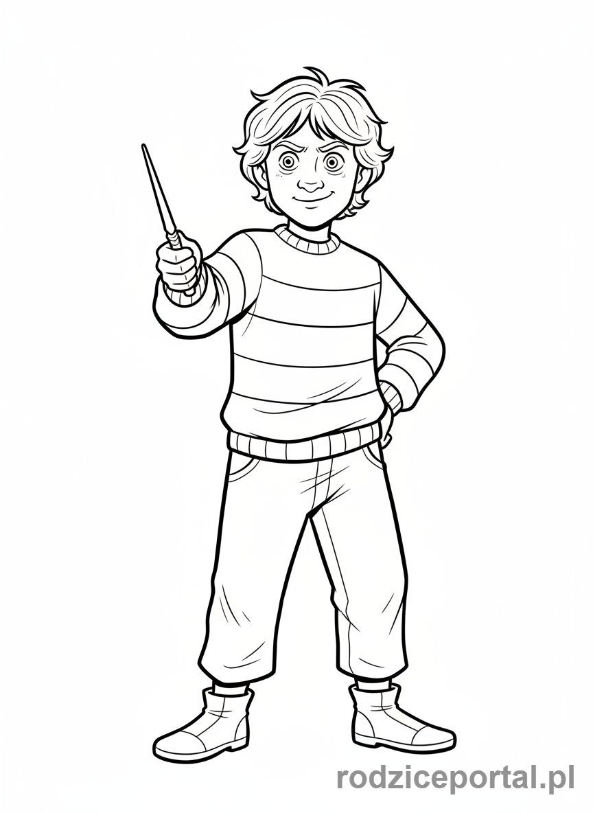 Kolorowanka Harry Potter - Ron Weasley z różdżką