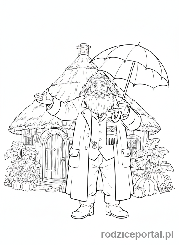 Kolorowanka Harry Potter - Rubeus Hagrid z parasolem