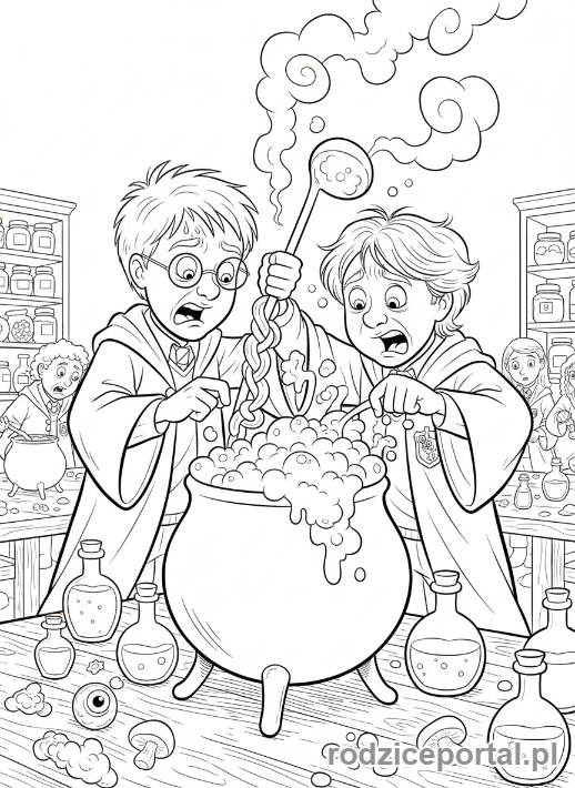 Kolorowanka Harry Potter - Scena z lekcji eliksirów