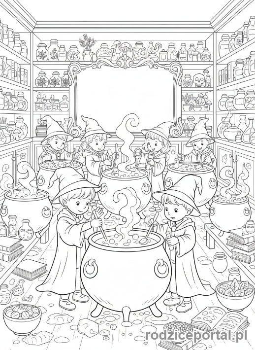 Kolorowanka Harry Potter - Scena z lekcji eliksirów