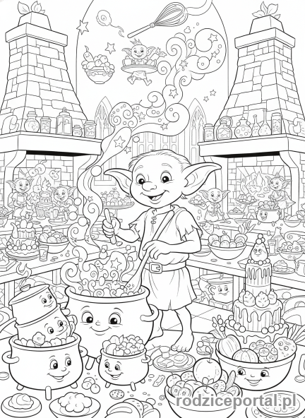 Kolorowanka Harry Potter - Skrzat domowy przygotowujący jedzenie