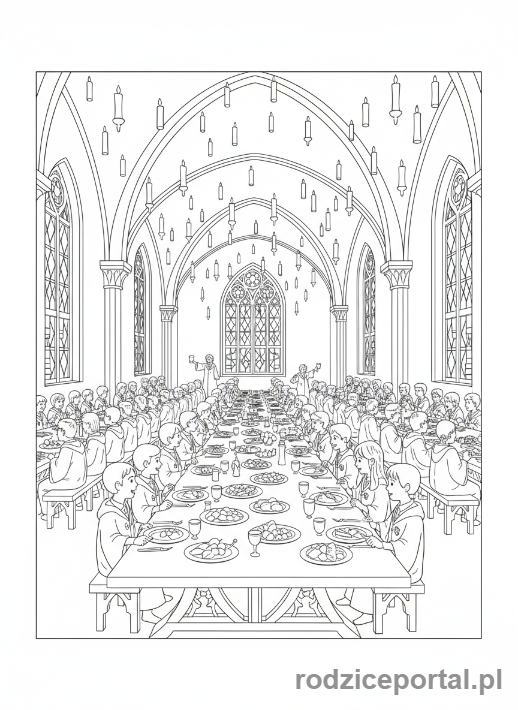 Kolorowanka Harry Potter - Uczta w Wielkiej Sali