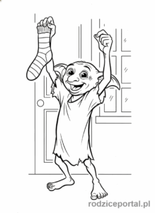 Kolorowanka Harry Potter - Zgredek trzymający skarpetkę