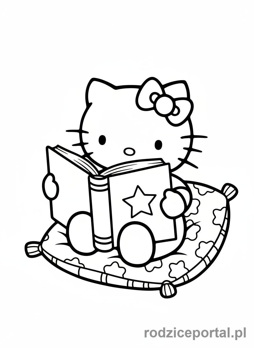Kolorowanka Hello Kitty - Hello Kitty czytająca książkę