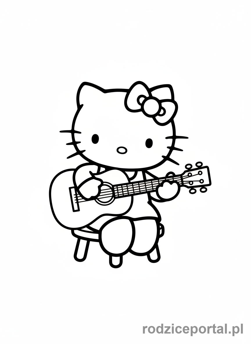 Kolorowanka Hello Kitty - Hello Kitty grająca na gitarze