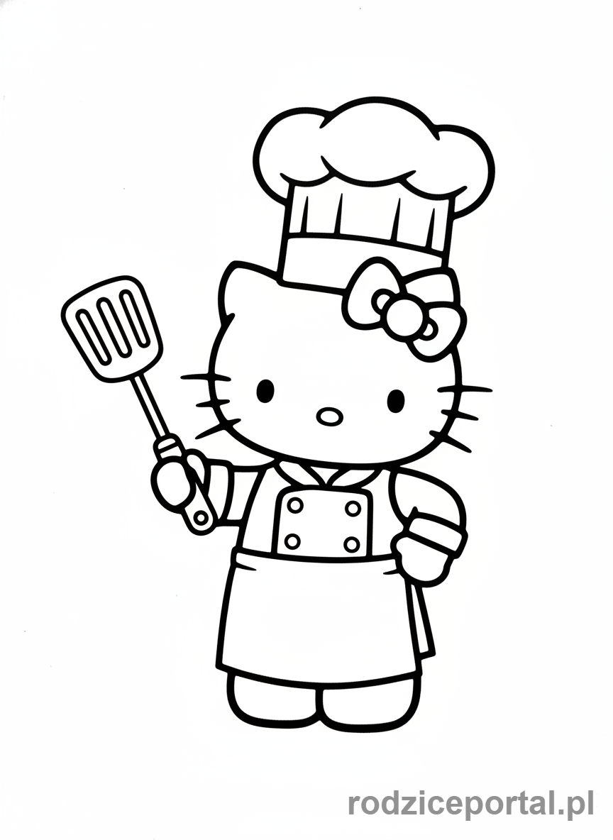 Kolorowanka Hello Kitty - Hello Kitty jako szef kuchni
