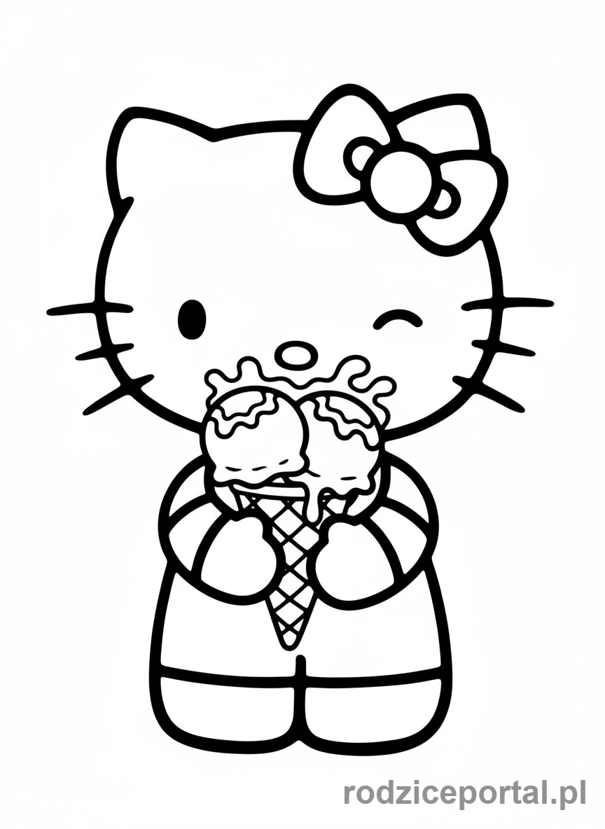 Kolorowanka Hello Kitty - Hello Kitty jedząca lody