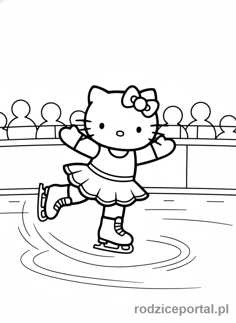 Kolorowanka Hello Kitty - Hello Kitty jeżdżąca na łyżwach
