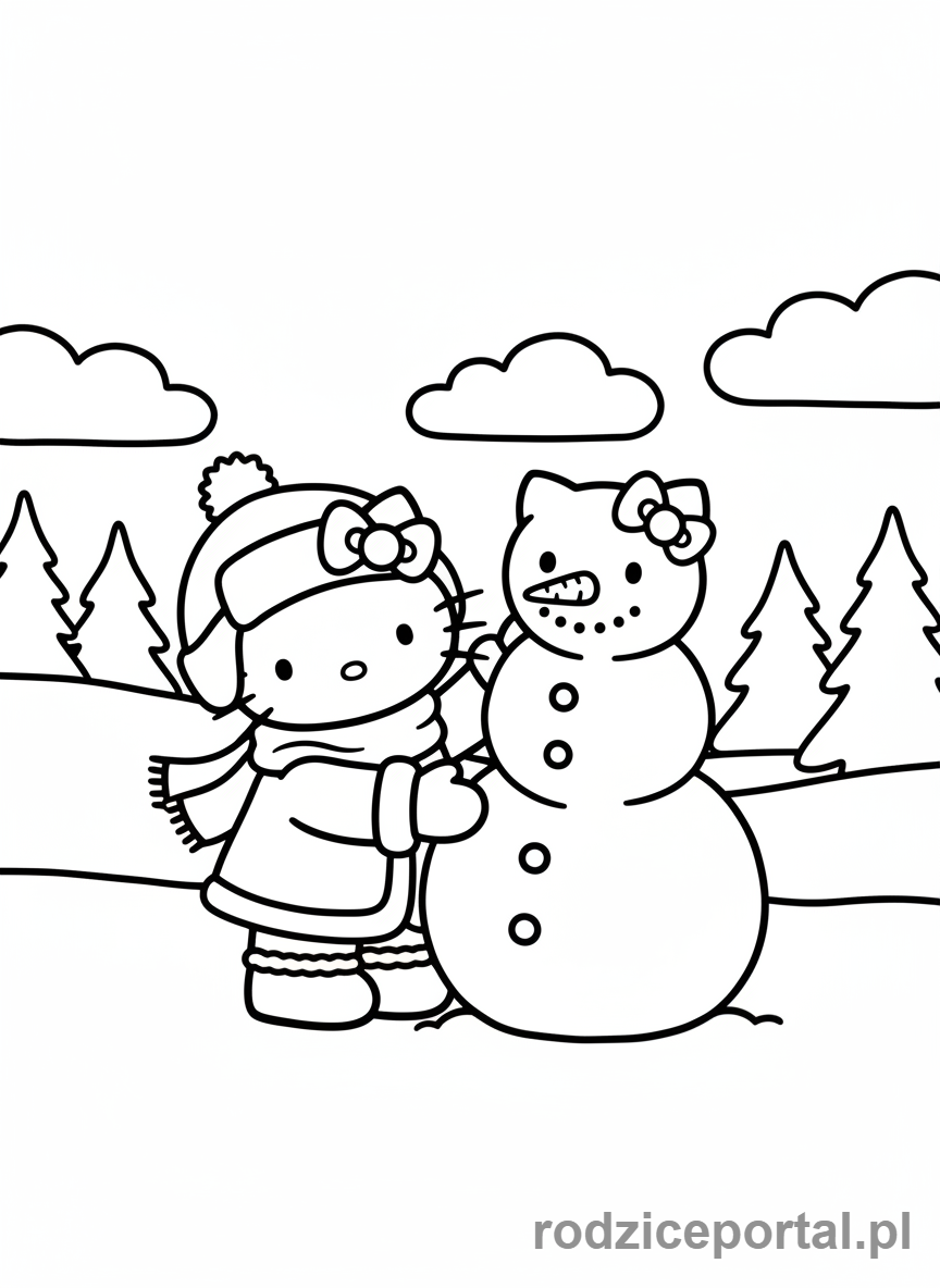 Kolorowanka Hello Kitty - Hello Kitty lepiąca bałwana