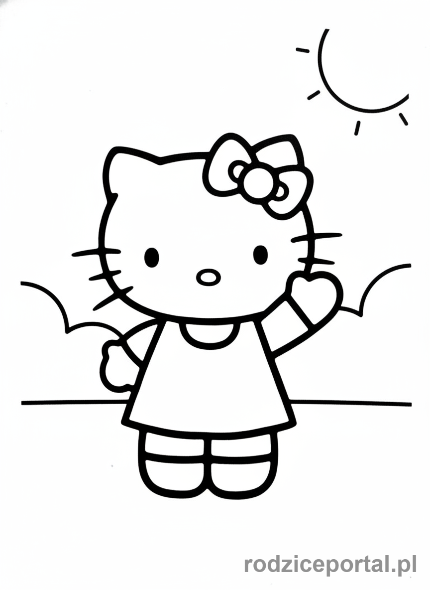 Kolorowanka Hello Kitty - Hello Kitty machająca wesoło