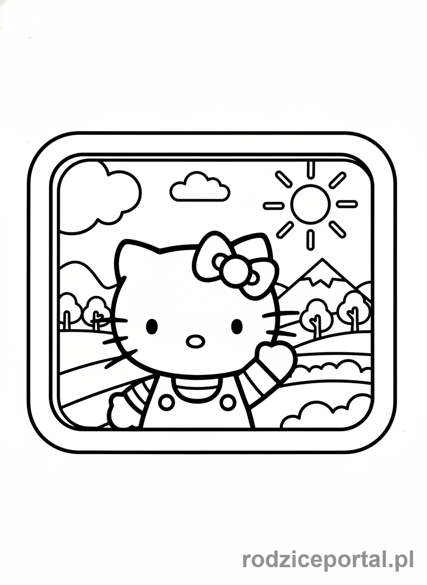 Kolorowanka Hello Kitty - Hello Kitty machająca z pociągu