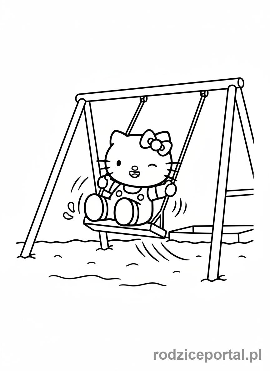 Kolorowanka Hello Kitty - Hello Kitty na huśtawce
