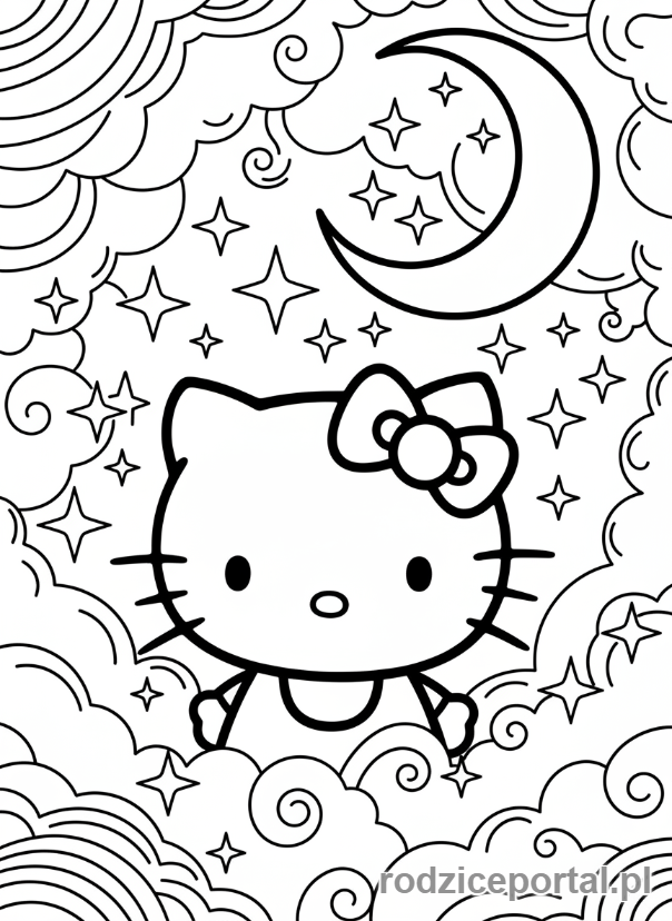 Kolorowanka Hello Kitty - Hello Kitty otoczona gwiazdami
