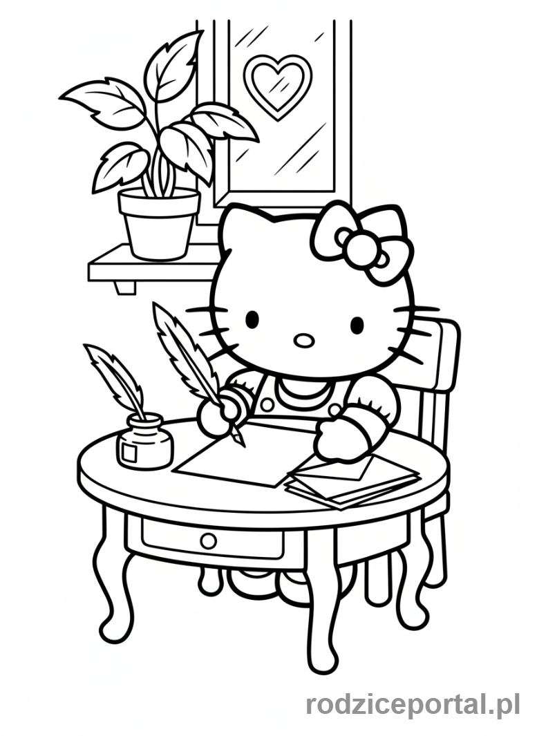 Kolorowanka Hello Kitty - Hello Kitty pisząca list