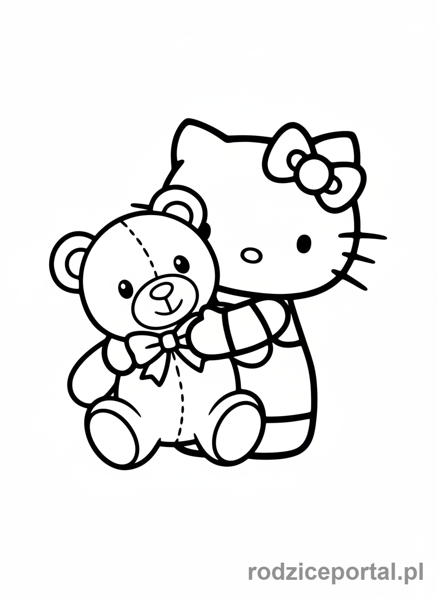 Kolorowanka Hello Kitty - Hello Kitty przytulająca misia