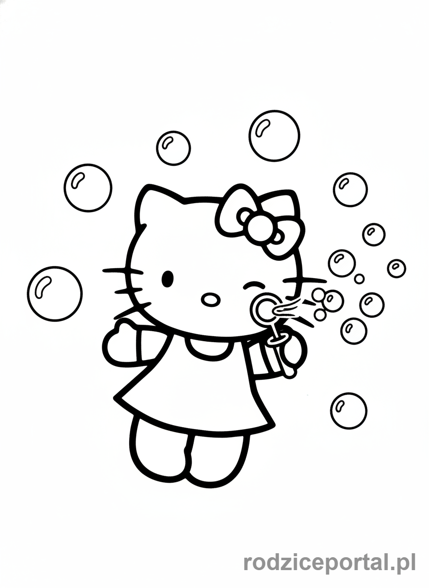 Kolorowanka Hello Kitty - Hello Kitty puszczająca bańki mydlane