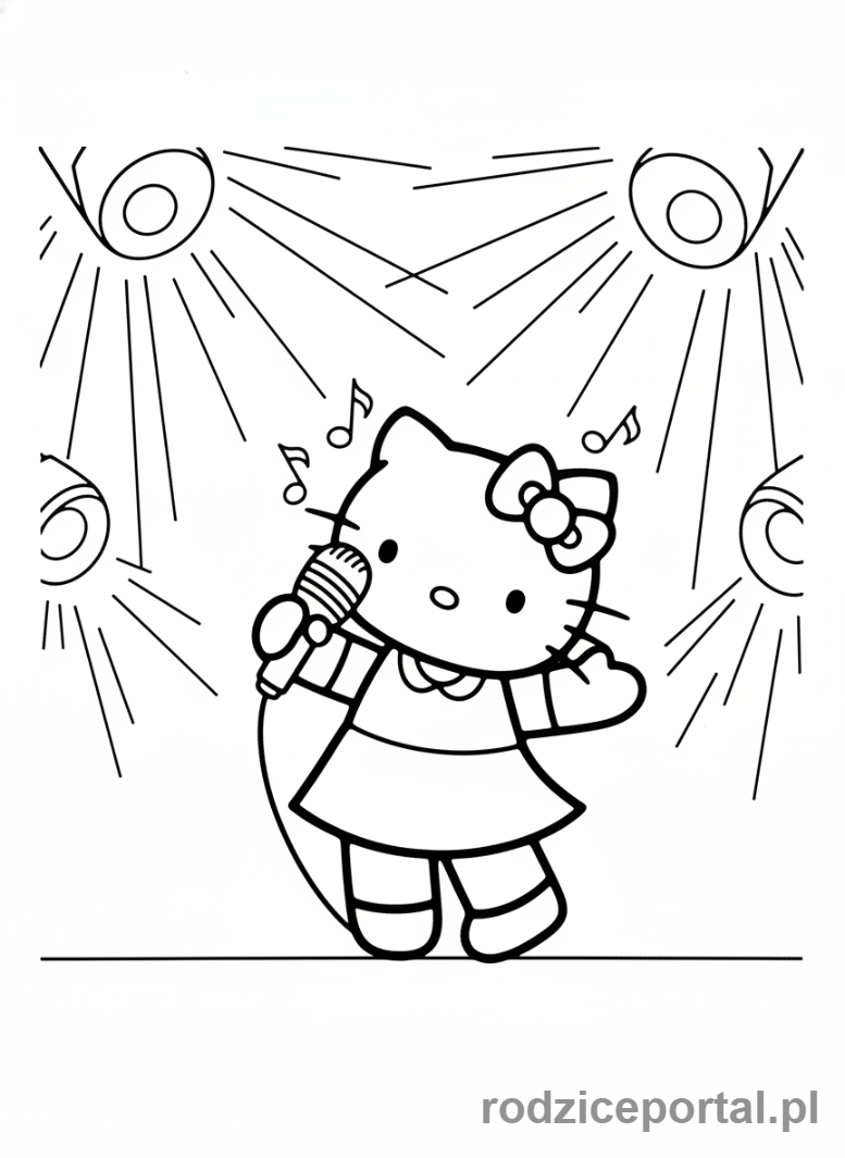 Kolorowanka Hello Kitty - Hello Kitty śpiewająca do mikrofonu
