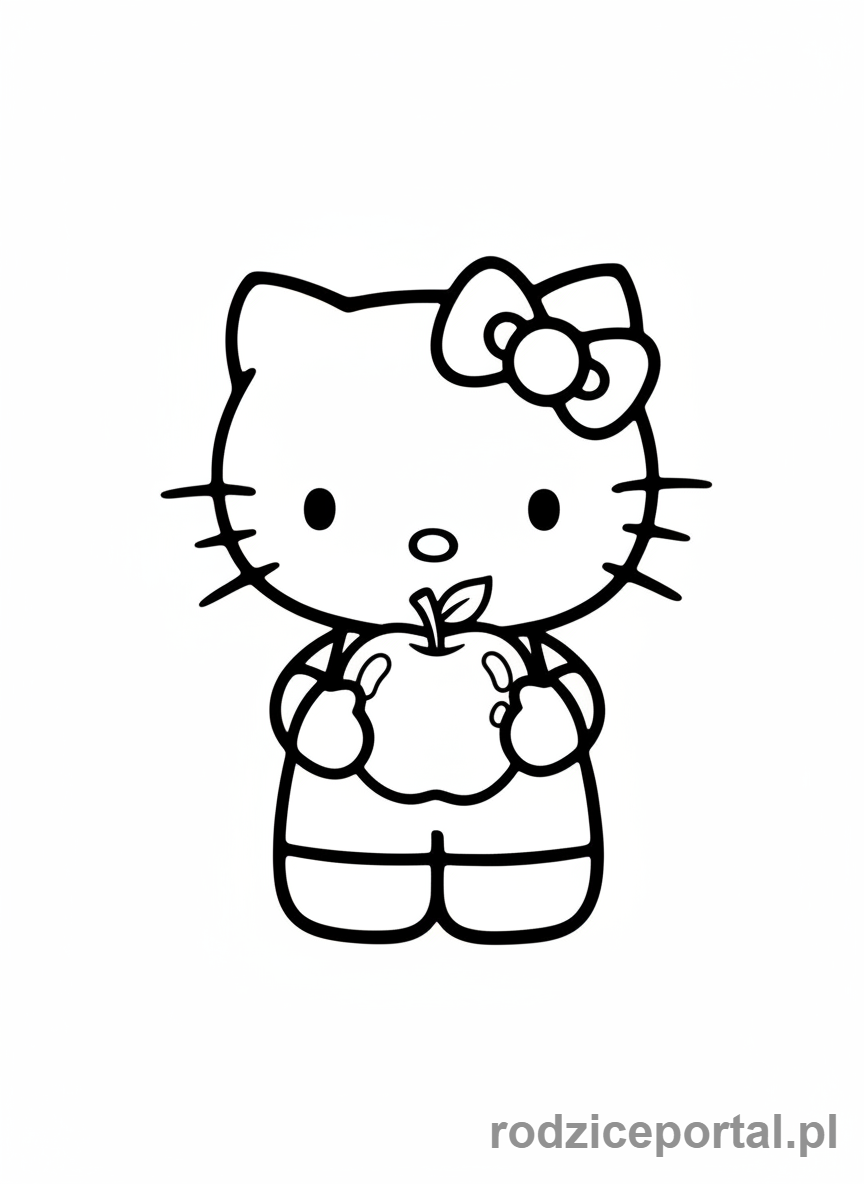 Kolorowanka Hello Kitty - Hello Kitty trzymająca jabłko