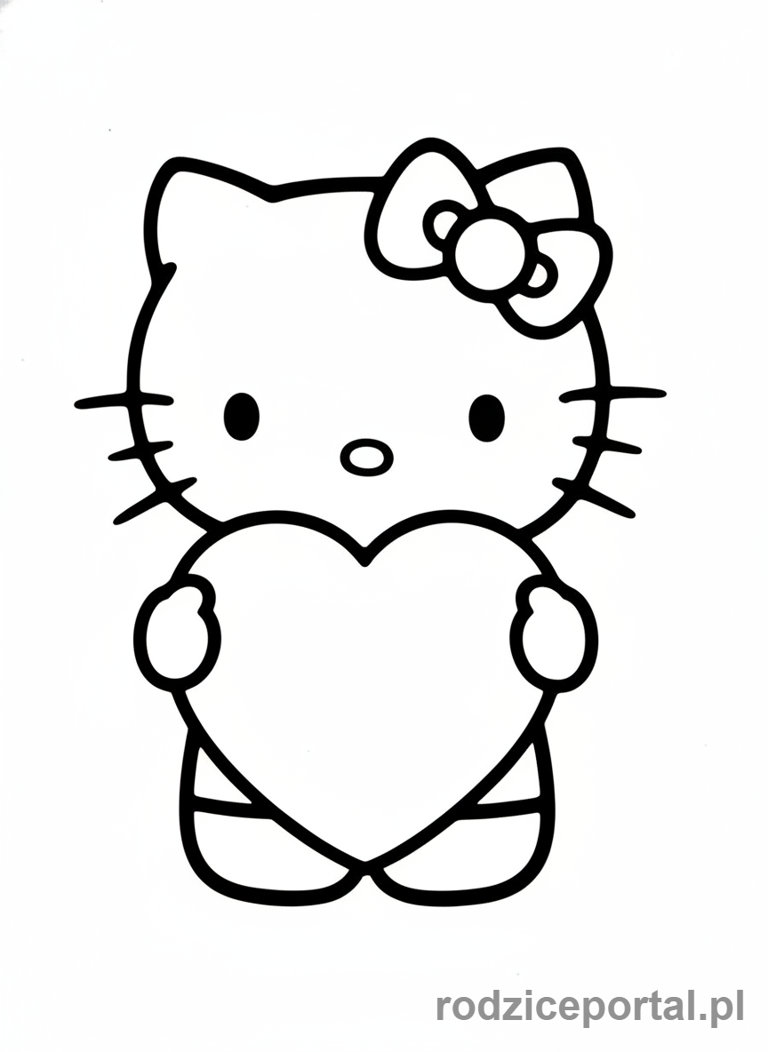 Kolorowanka Hello Kitty - Hello Kitty trzymająca serce