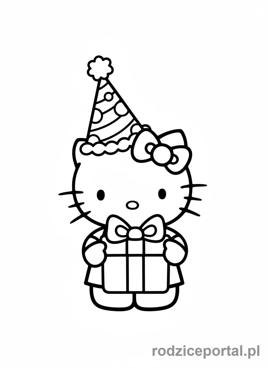 Kolorowanka Hello Kitty - Hello Kitty w czapeczce urodzinowej