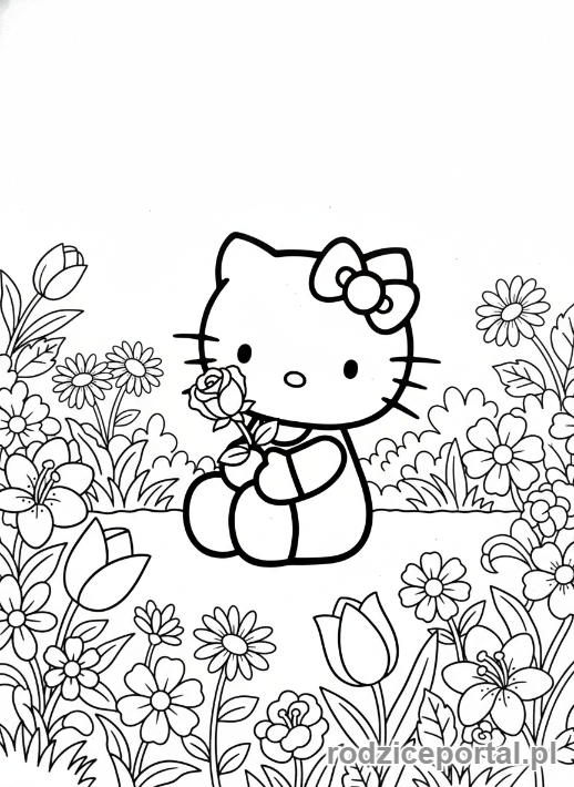 Kolorowanka Hello Kitty - Hello Kitty w ogrodzie
