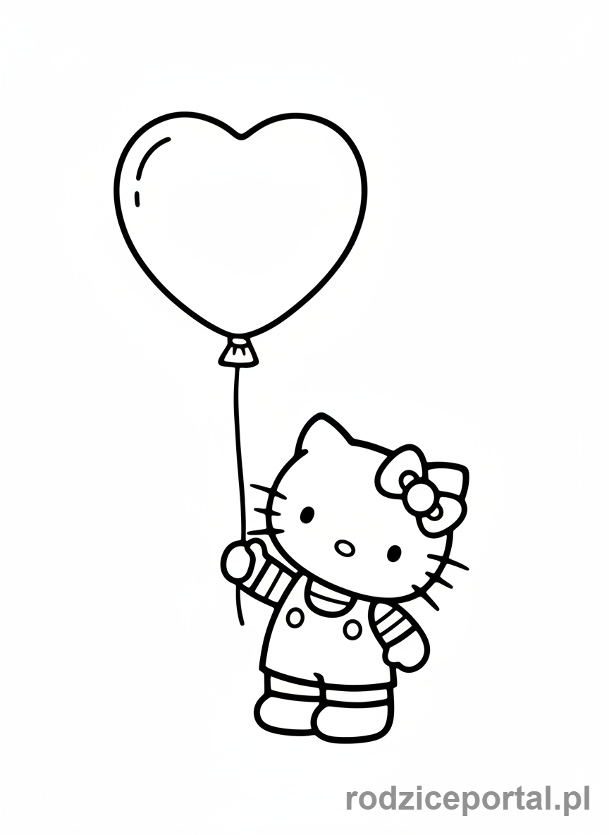 Kolorowanka Hello Kitty - Hello Kitty z balonem w kształcie serca