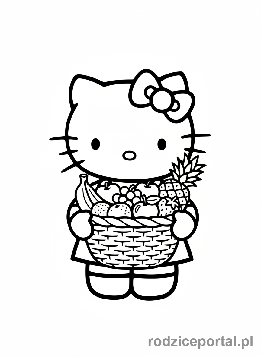 Kolorowanka Hello Kitty - Hello Kitty z koszykiem owoców