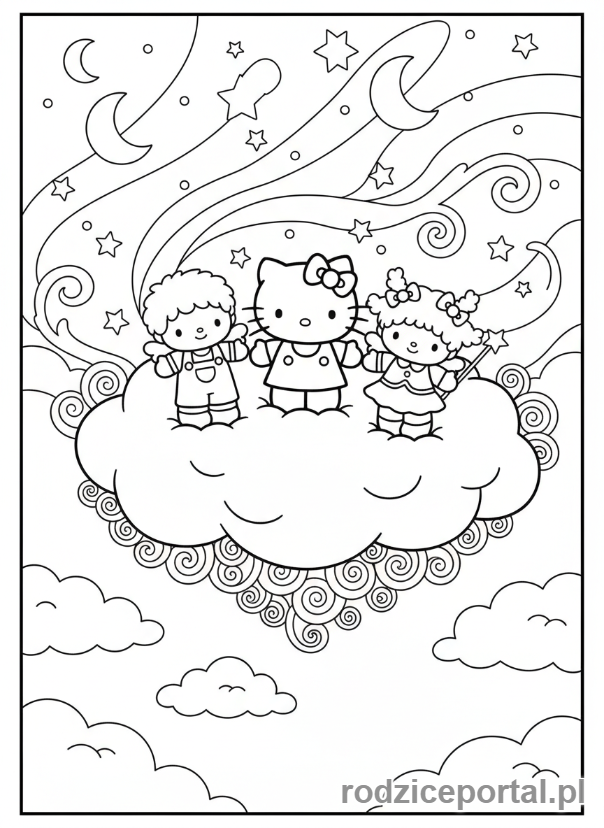 Kolorowanka Hello Kitty - Hello Kitty z Little Twin Stars