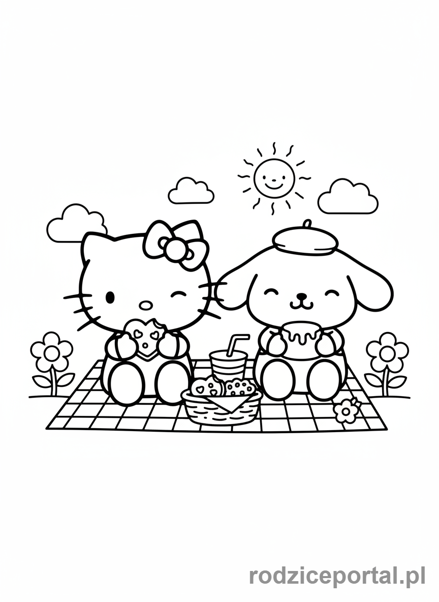 Kolorowanka Hello Kitty - Hello Kitty z Pompompurin