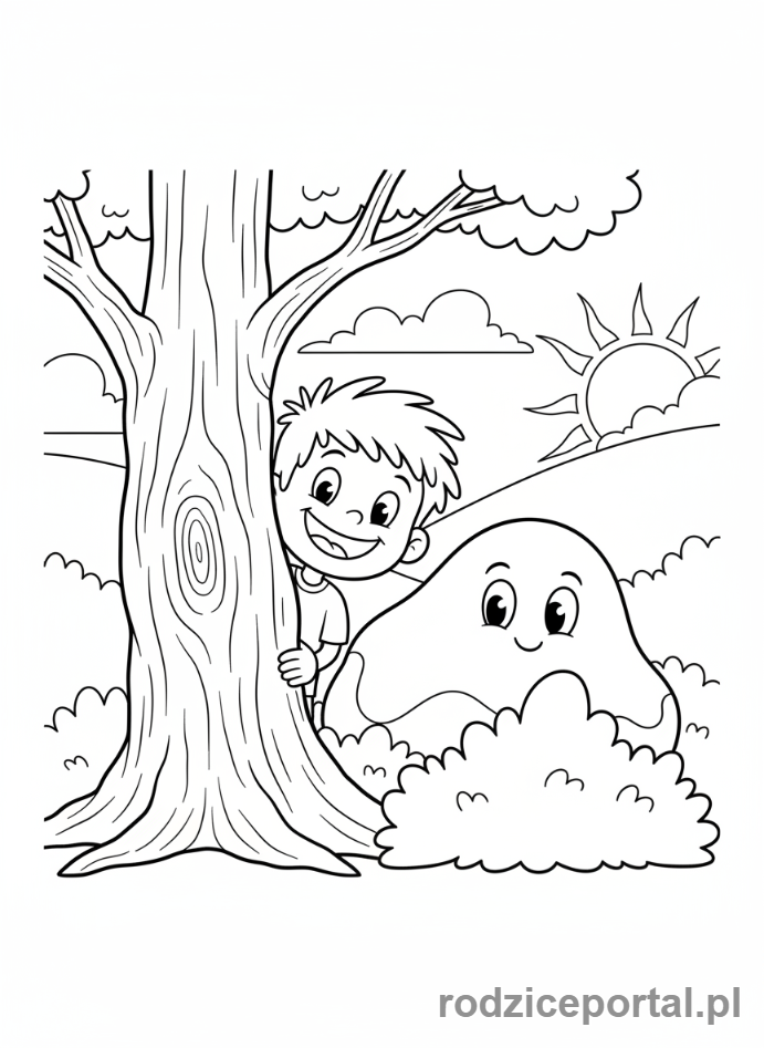 Kolorowanka Hotel Transylwania - Dennis bawiący się w chowanego z Blobbym.