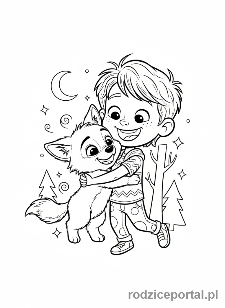 Kolorowanka Hotel Transylwania - Dennis i szczenię wilkołaka Winnie