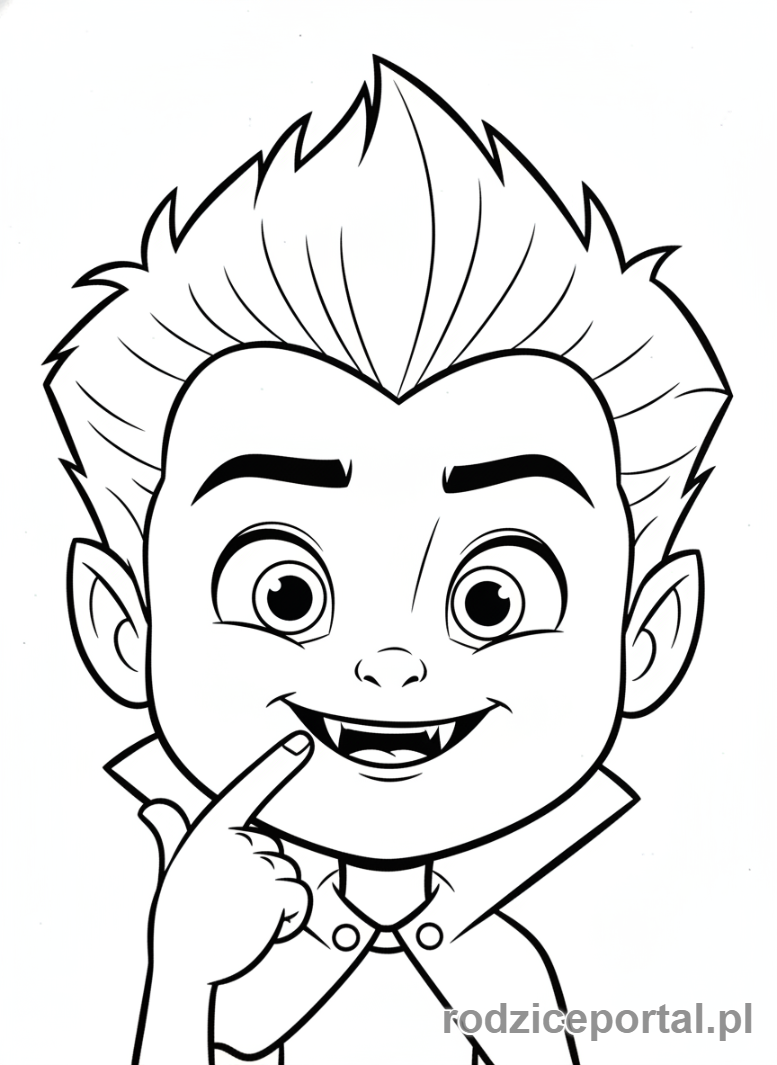 Kolorowanka Hotel Transylwania - Dennis pokazujący swoje małe wampirze kły.