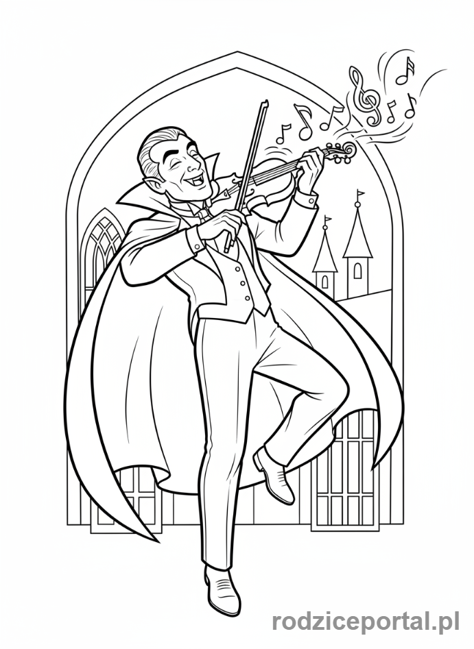 Kolorowanka Hotel Transylwania - Dracula grający na skrzypcach