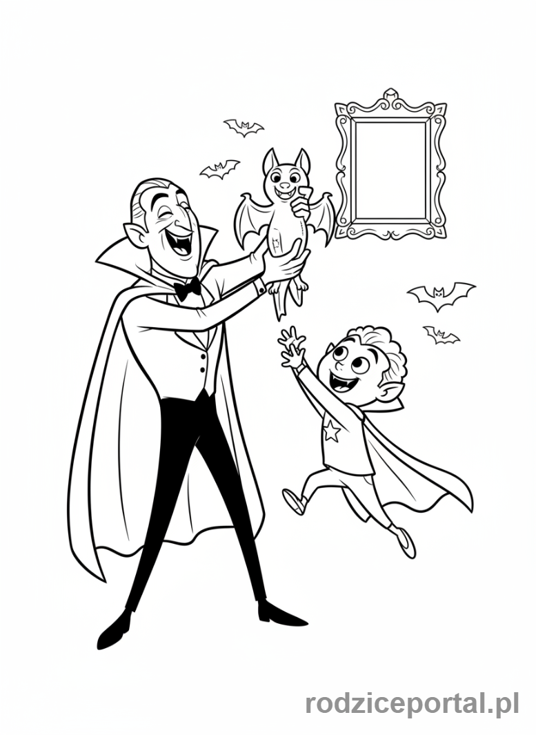 Kolorowanka Hotel Transylwania - Dracula i Dennis bawiący się razem