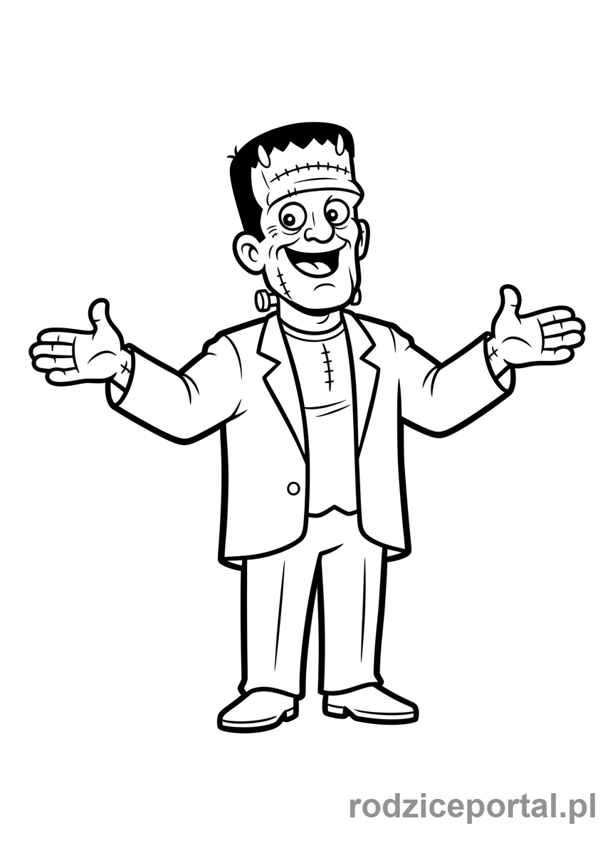 Kolorowanka Hotel Transylwania - Frankenstein robiący śmieszną, zabawną minę.