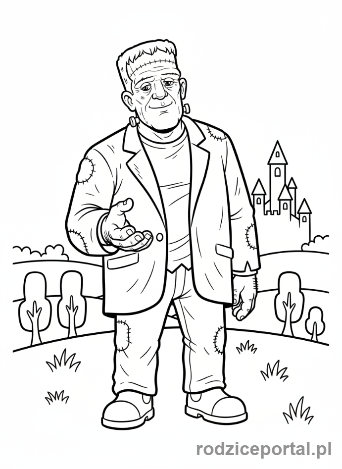 Kolorowanka Hotel Transylwania - Frankenstein z wyciągniętą ręką