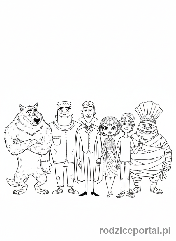 Kolorowanka Hotel Transylwania - Główni bohaterowie w grupie