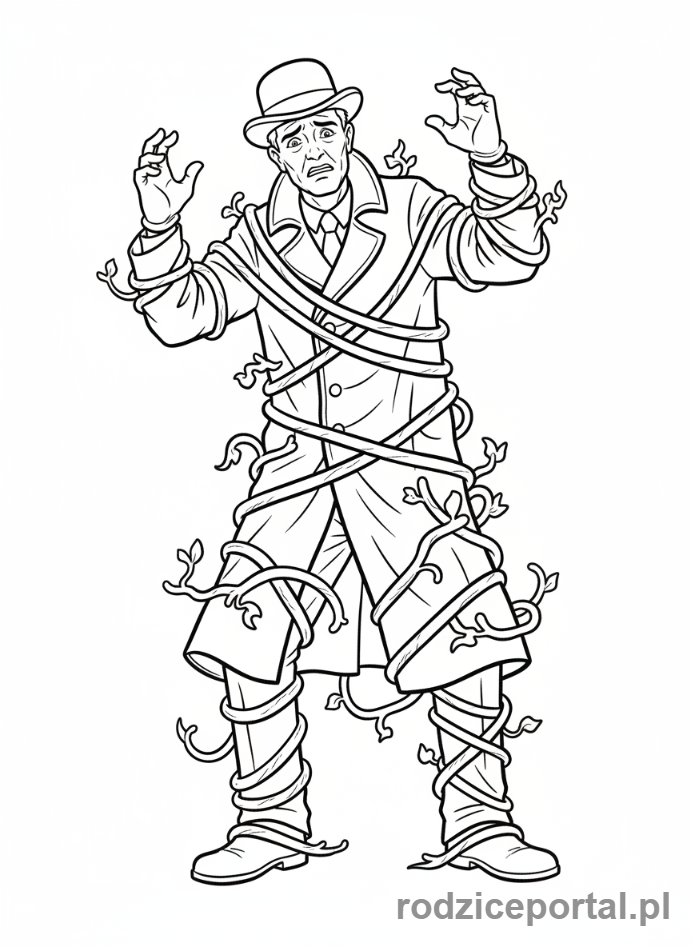 Kolorowanka Hotel Transylwania - Griffin zaplątany w pajęczyny lub liany.