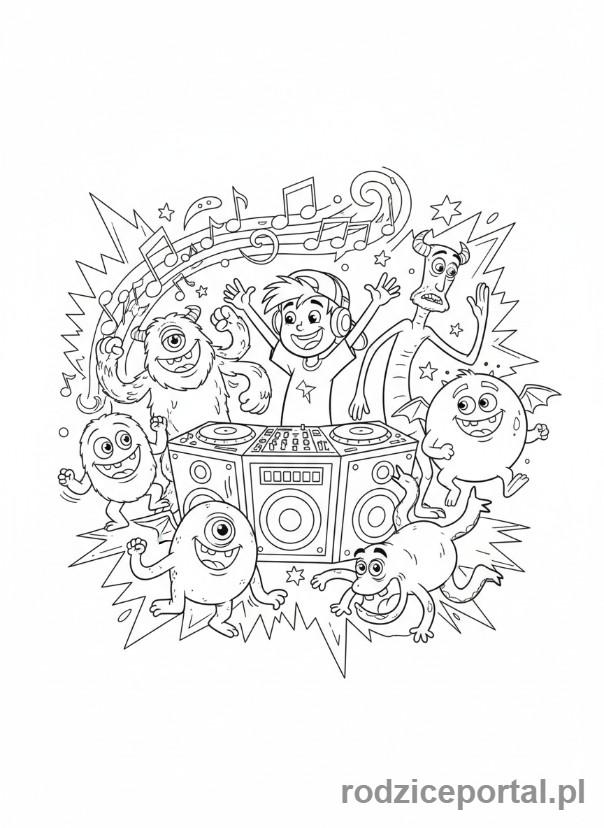 Kolorowanka Hotel Transylwania - Johnny jako DJ na potwornej imprezie.