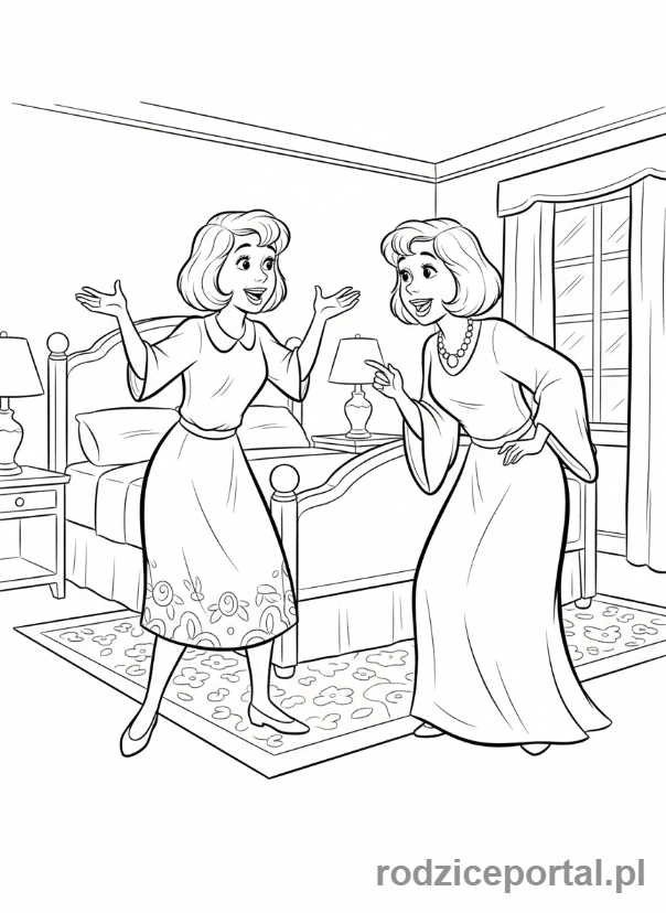 Kolorowanka Hotel Transylwania - Mavis i Eunice prowadzące rozmowę.