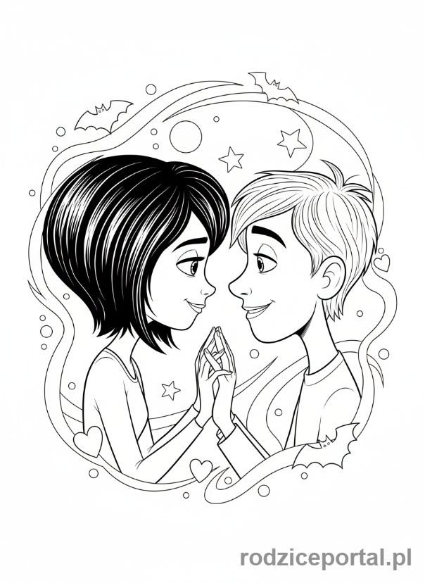 Kolorowanka Hotel Transylwania - Mavis i Johnny w romantycznej chwili.